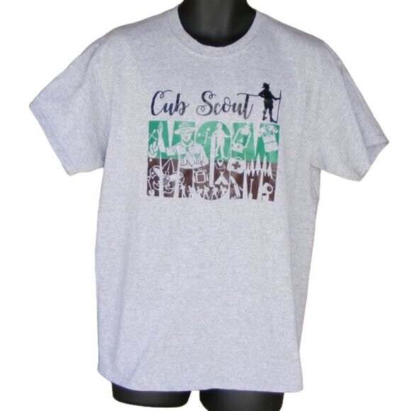 CUB SCOUT MOM Tee, L, Gray SS, Gildan, Short sleeves, Boy Scouts, Graphic Print - Picture 1 of 8